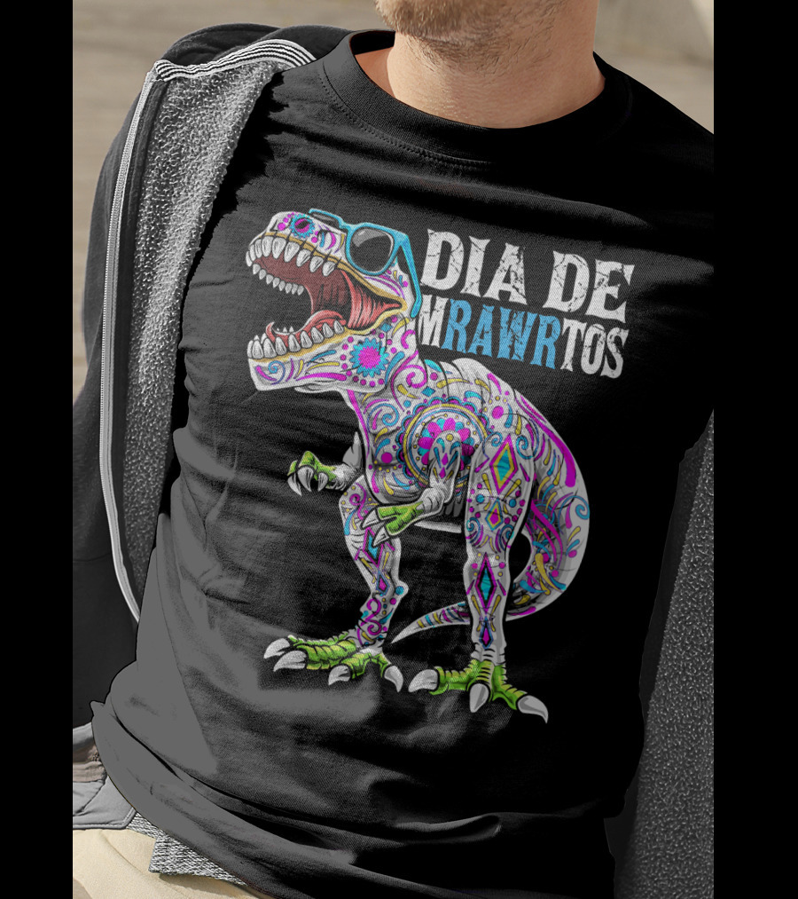 Dia De Mrawrtos Dinosaur Sugarskull T-Shirt