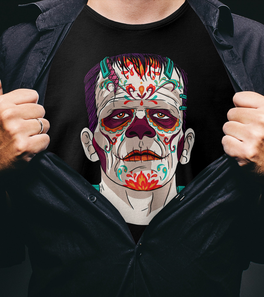Frankenstein Catrina Sugar Skull Horror T-Shirt