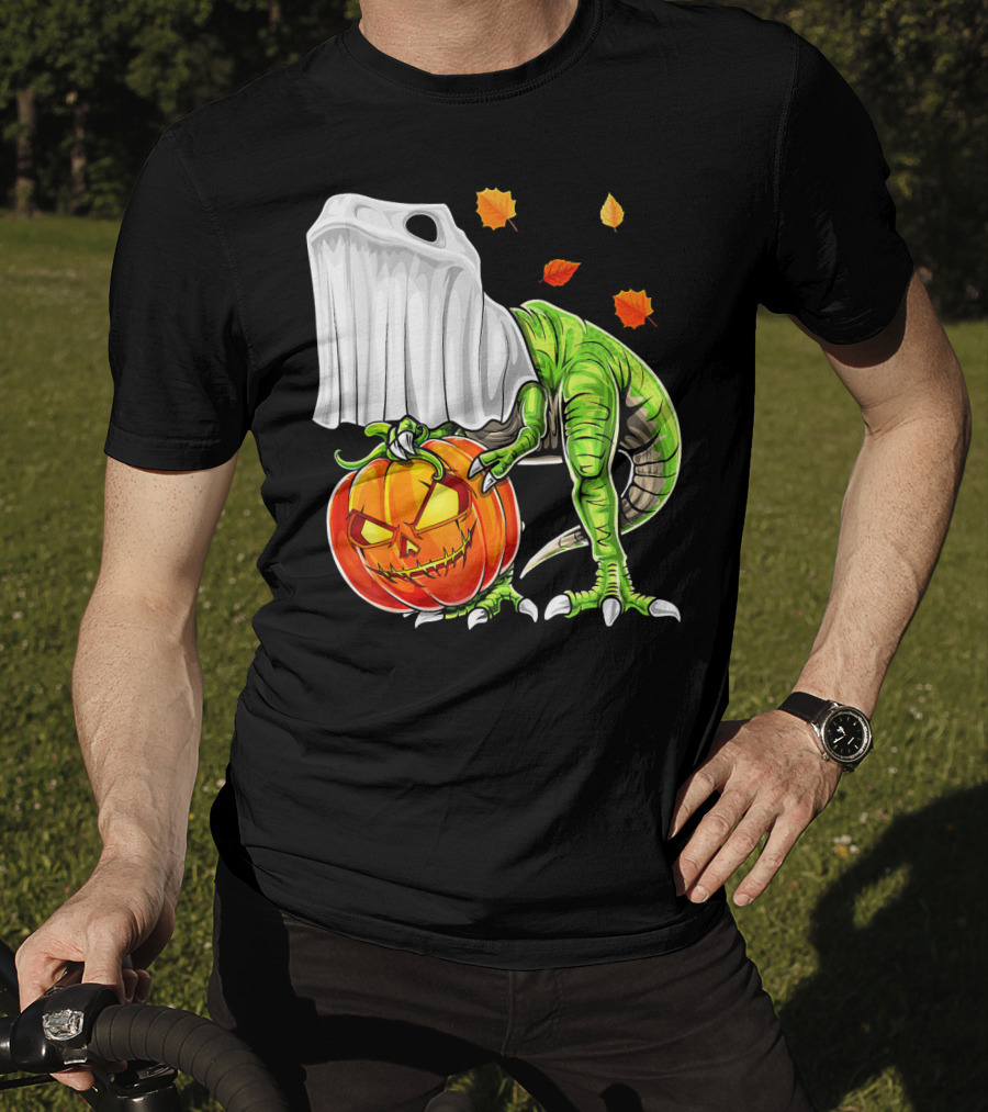 Halloween Dinosaur Ghost Pumpkin Jack Leaves T-Shirt