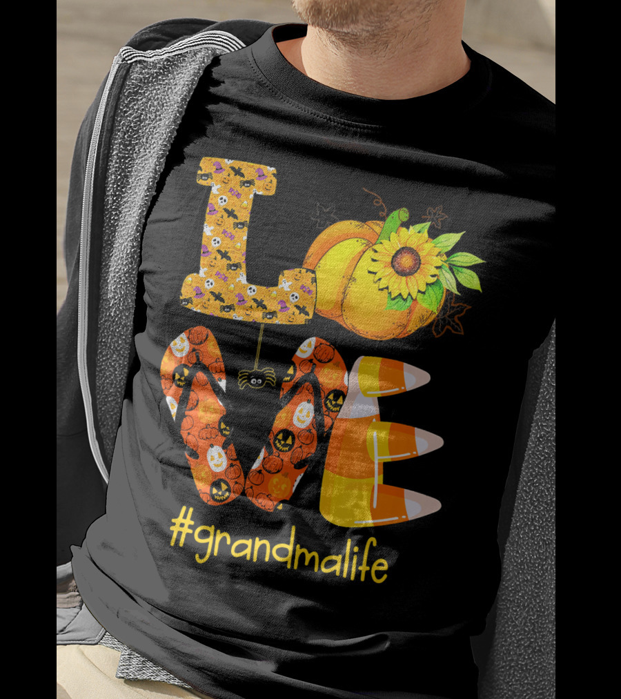 Love Halloween Pumpkin Sunflower #grandmalife T-Shirt