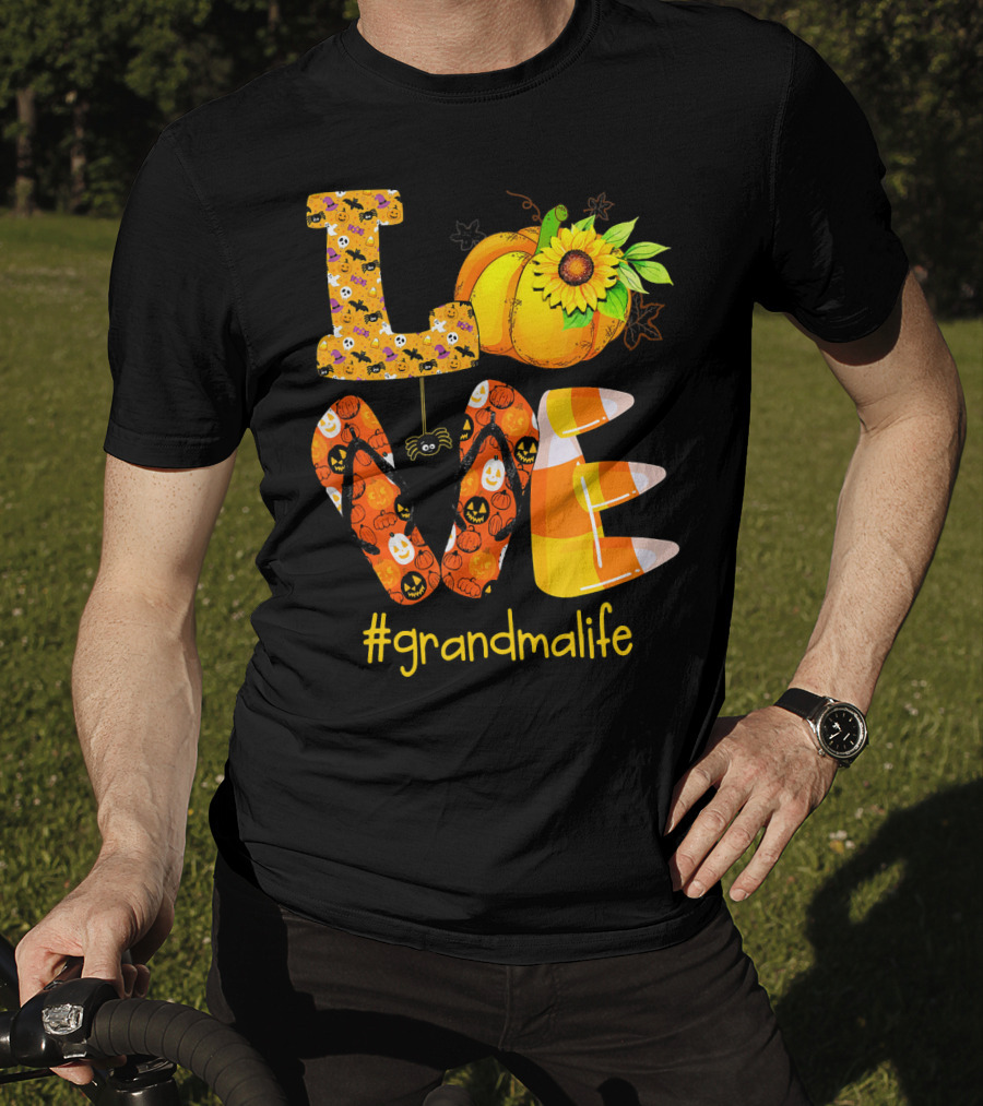 Love Halloween Pumpkin Sunflower #grandmalife T-Shirt