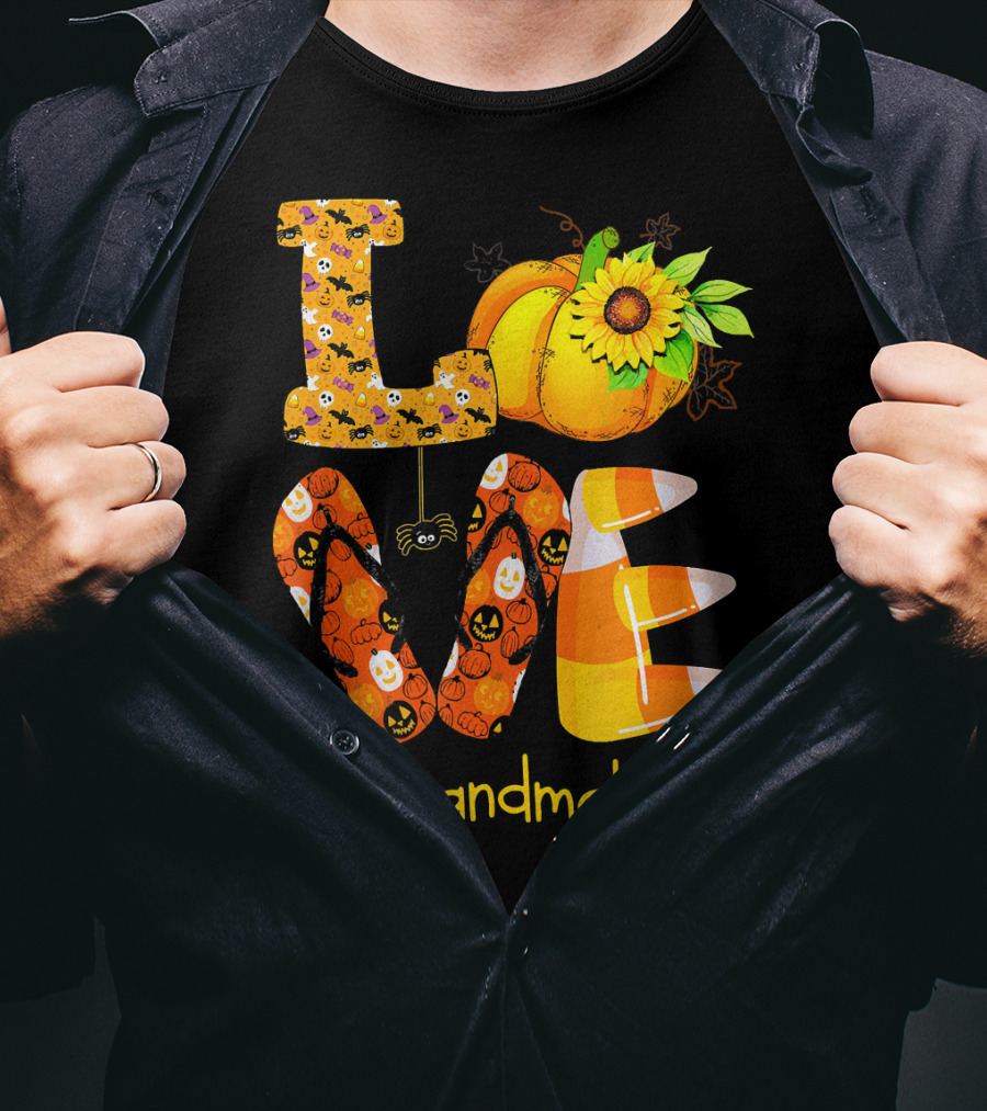 Love Halloween Pumpkin Sunflower #grandmalife T-Shirt