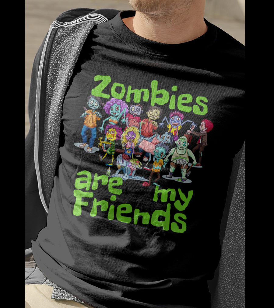 Zombies Are My Friends Cartoon Characters T-Shirt