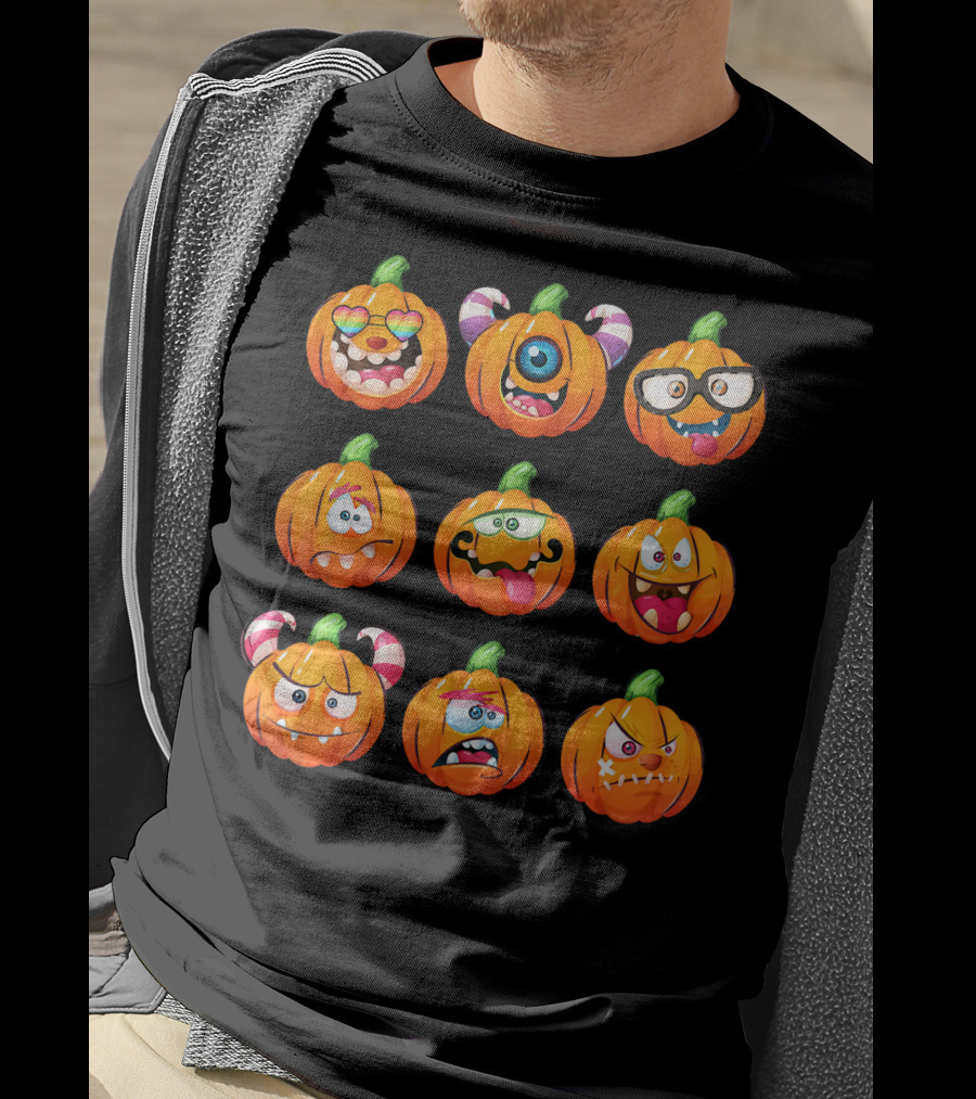 Funny Pumpkin Face Emoticon Halloween Compilation T-Shirt