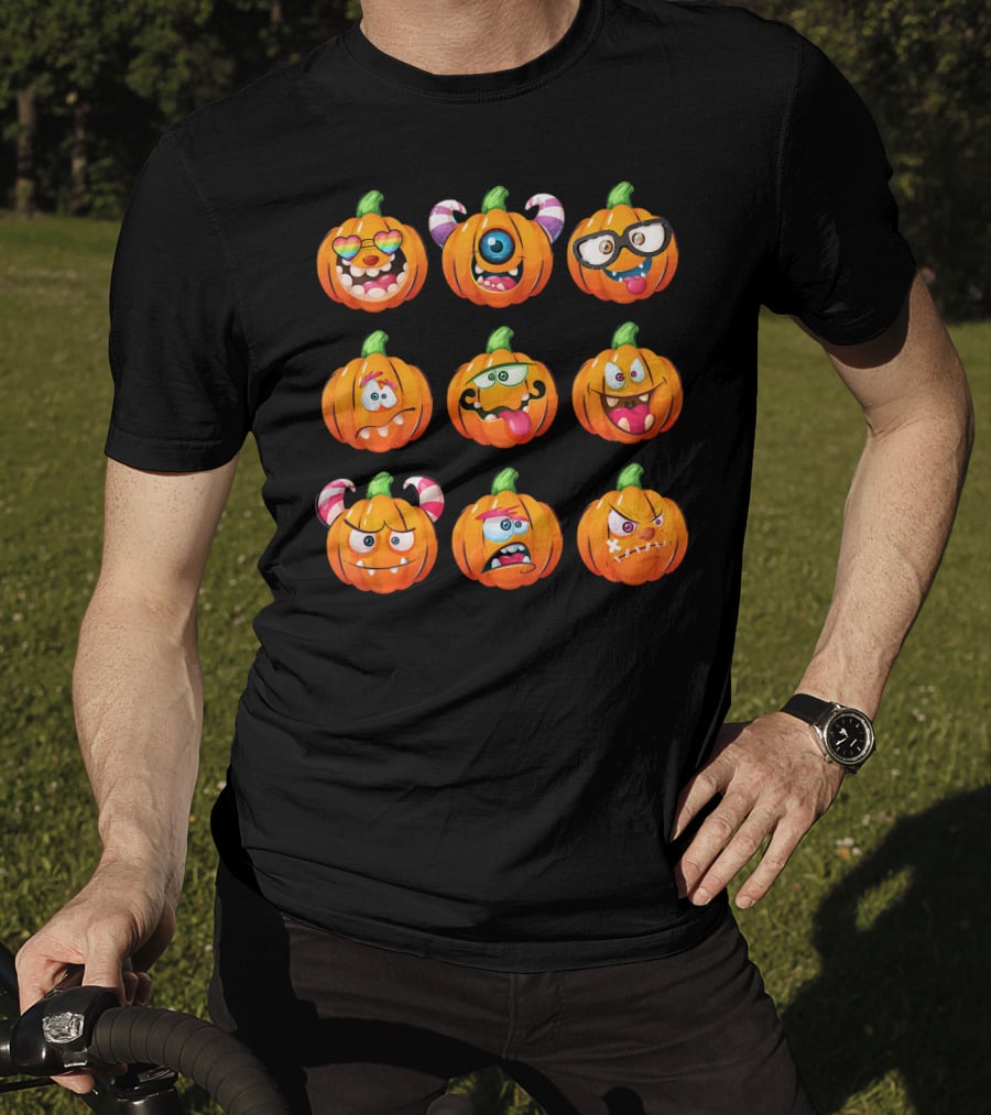 Funny Pumpkin Face Emoticon Halloween Compilation T-Shirt