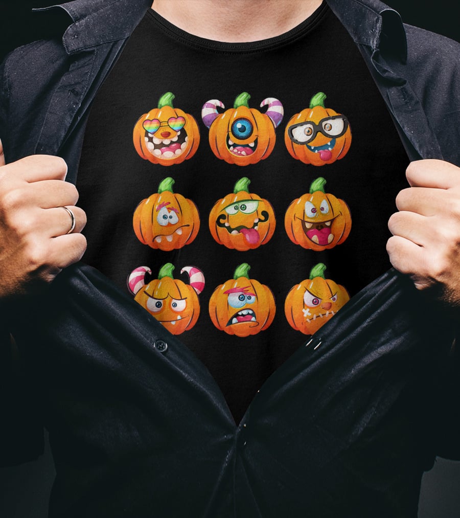Funny Pumpkin Face Emoticon Halloween Compilation T-Shirt