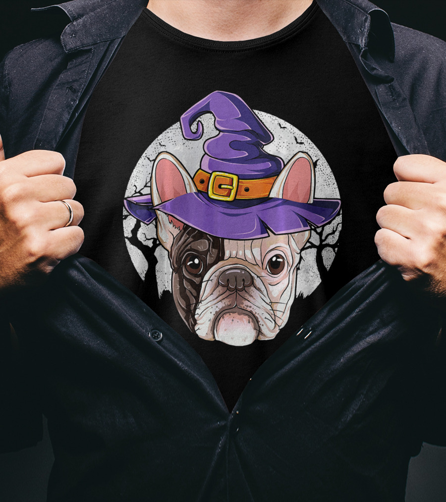 French Bulldog Halloween Witch Hat T-Shirt
