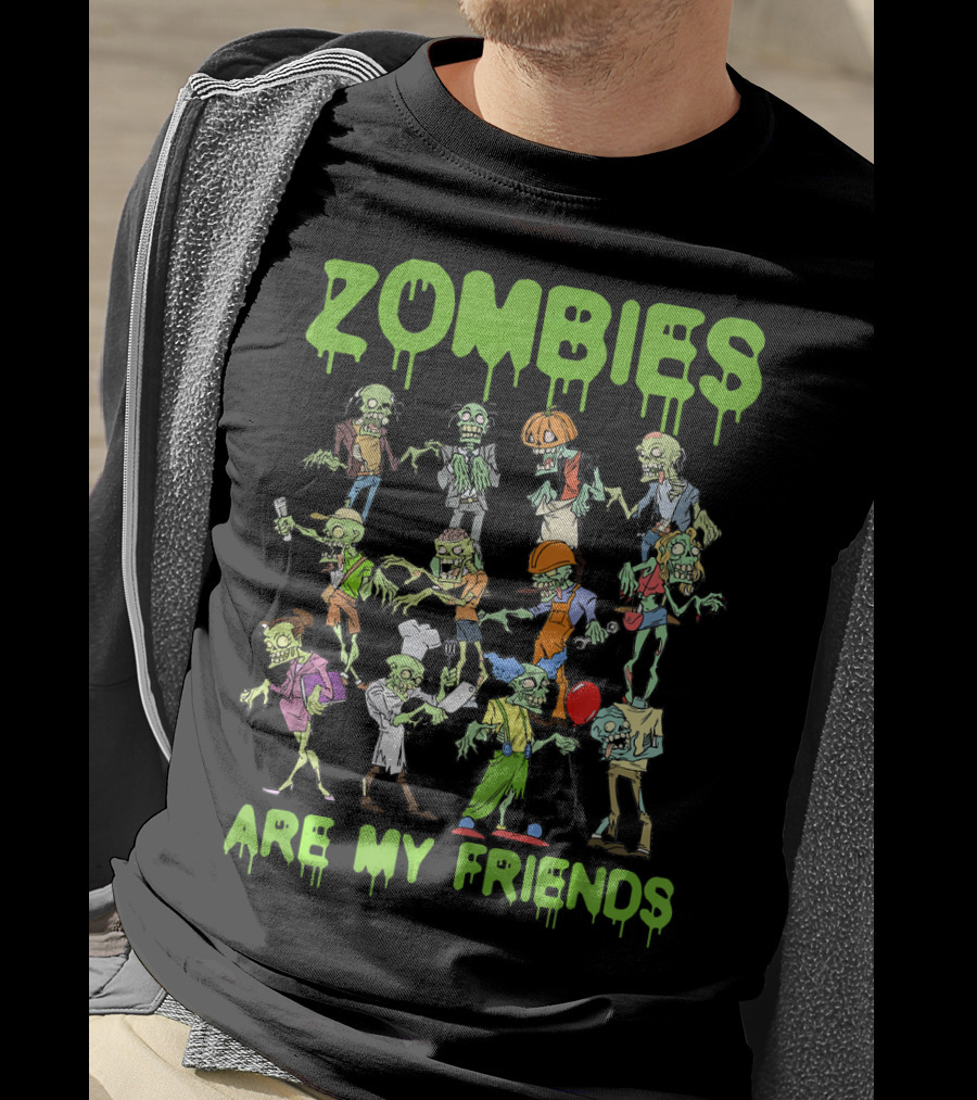 Funny Colorful Zombies Are My Friends Party Scene T-Shirt