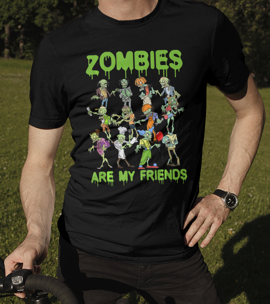 Funny Colorful Zombies Are My Friends Party Scene T-Shirt