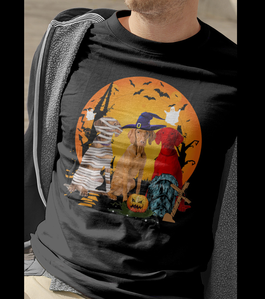 My Vizsla Team Halloween Pumpkin Mummy Witch Dog T-Shirt