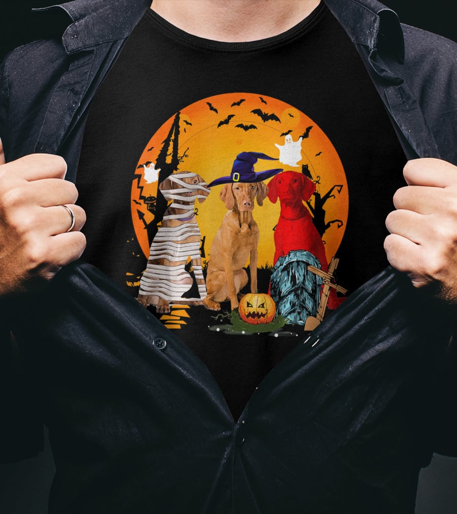 My Vizsla Team Halloween Pumpkin Mummy Witch Dog T-Shirt