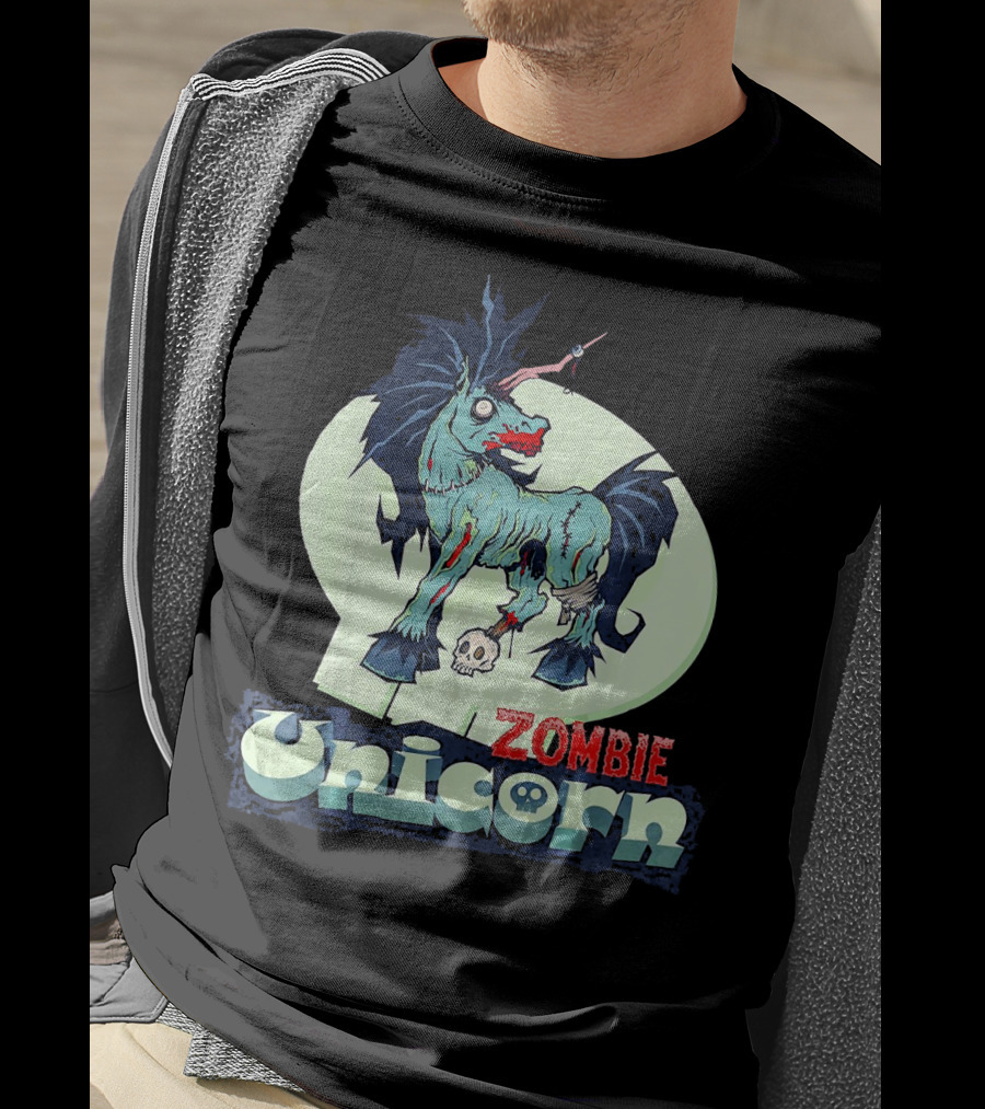 Zombie Unicorn With Skull And Blood Splatter T-Shirt
