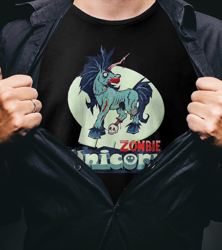 Zombie Unicorn With Skull And Blood Splatter T-Shirt