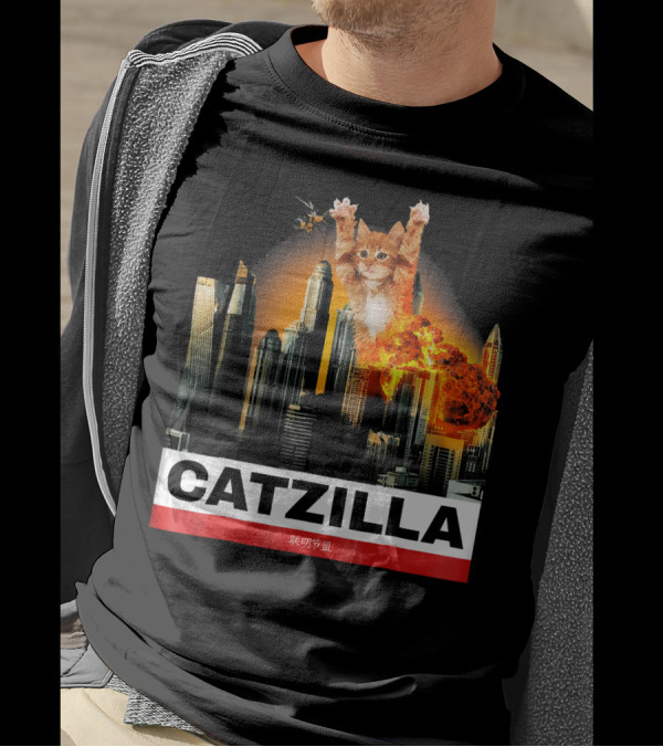 CATZILLA Funny Kitty Cat Over Cityscape Explosion T-Shirt