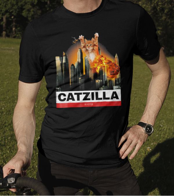 CATZILLA Funny Kitty Cat Over Cityscape Explosion T-Shirt