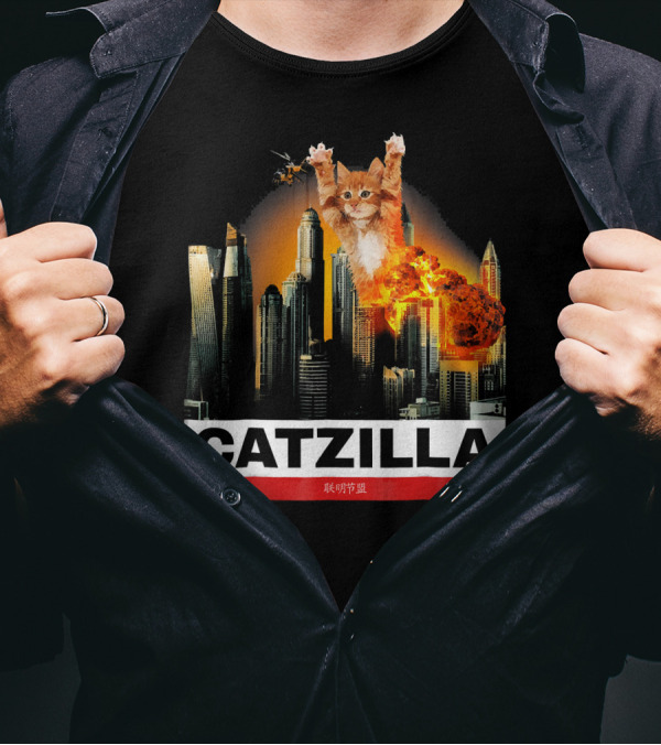 CATZILLA Funny Kitty Cat Over Cityscape Explosion T-Shirt