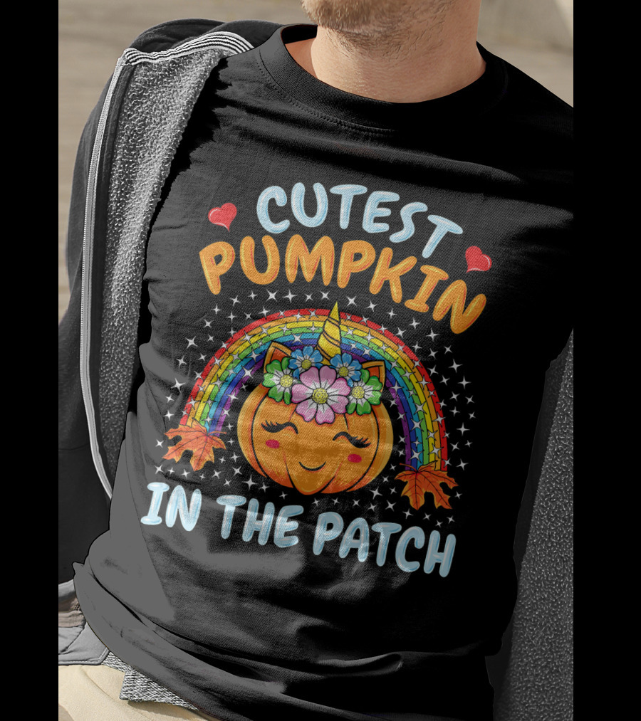 Cutest Pumpkin In The Patch Rainbow Unicorn Halloween T-Shirt