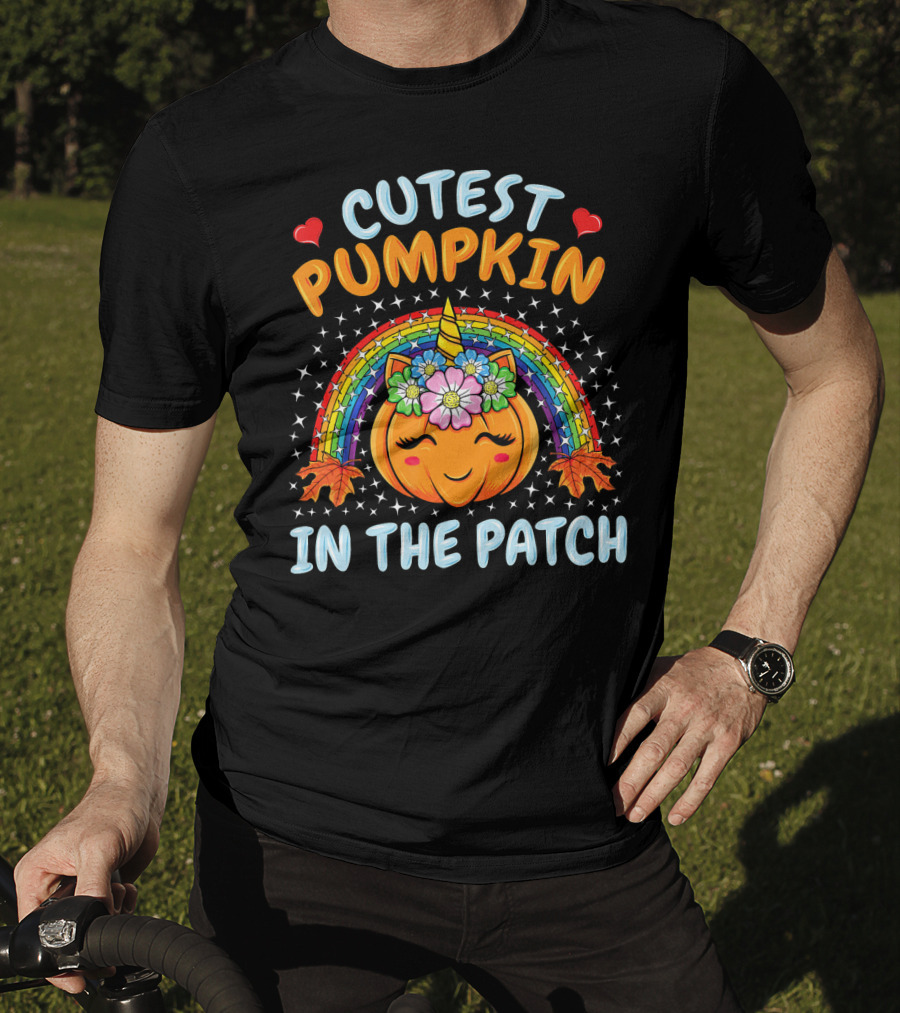 Cutest Pumpkin In The Patch Rainbow Unicorn Halloween T-Shirt