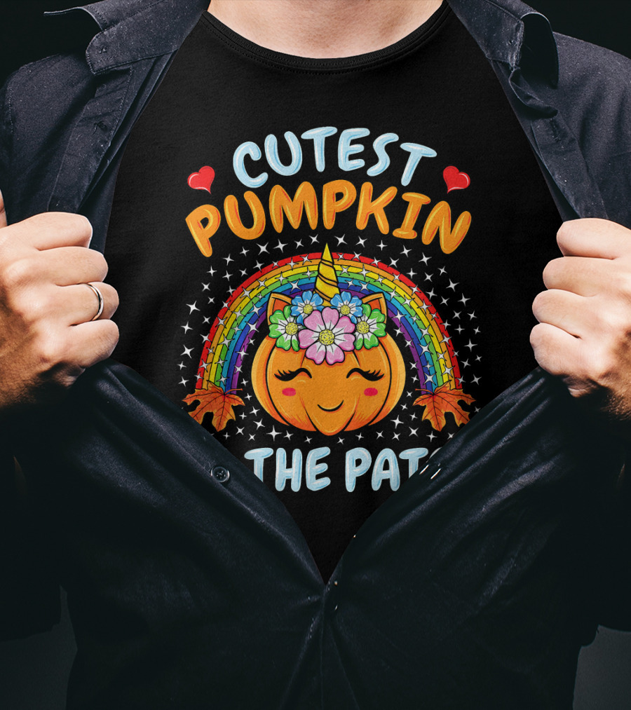 Cutest Pumpkin In The Patch Rainbow Unicorn Halloween T-Shirt