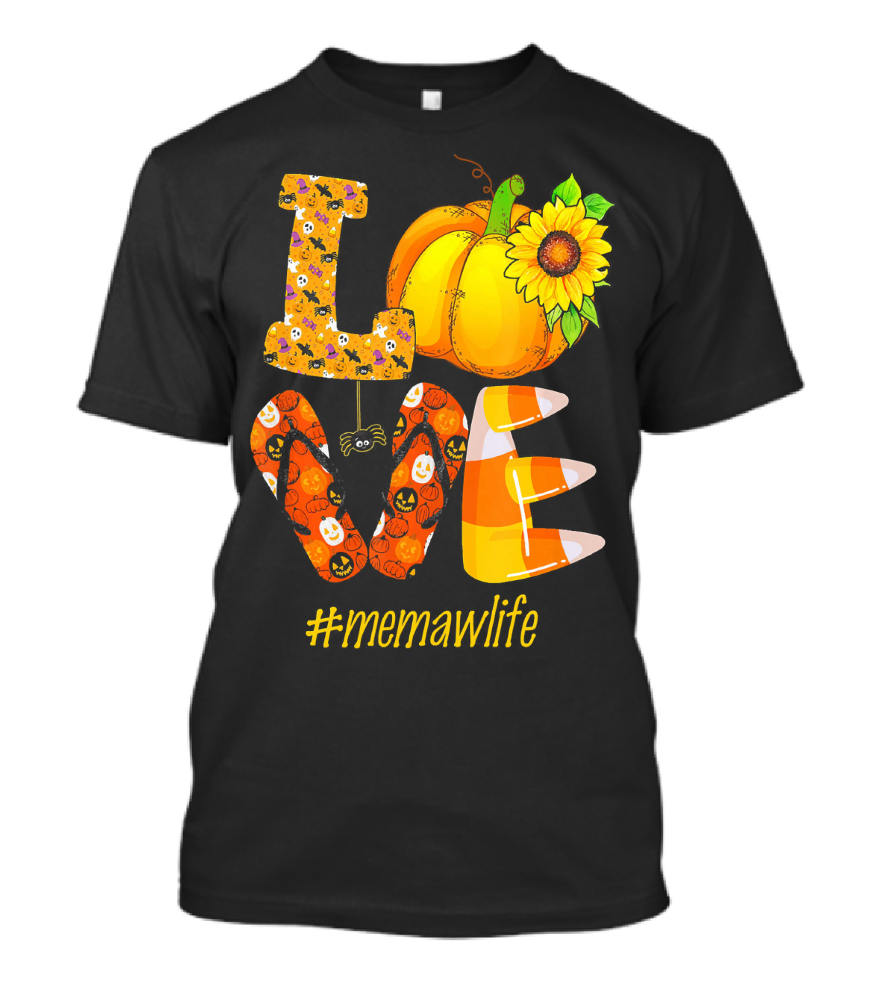 Love MeMaW Life Pumpkin Sunflower Halloween Candy Corn T-Shirt