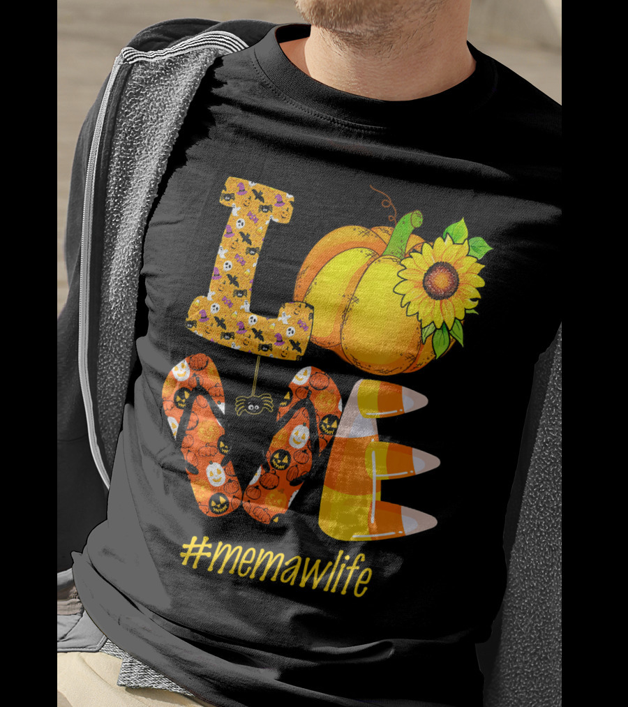 Love MeMaW Life Pumpkin Sunflower Halloween Candy Corn T-Shirt