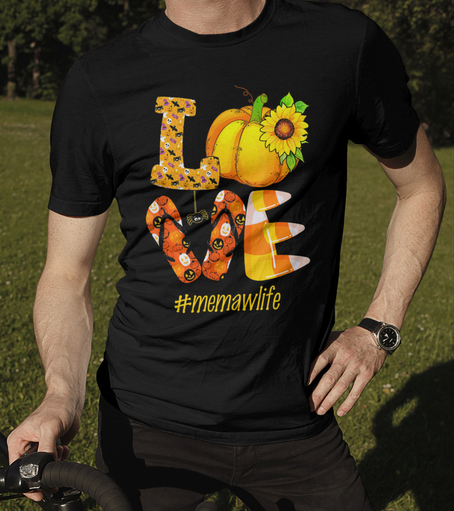 Love MeMaW Life Pumpkin Sunflower Halloween Candy Corn T-Shirt