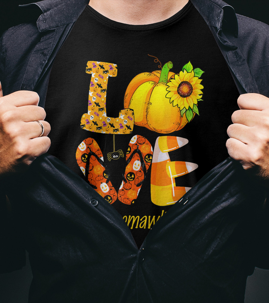 Love MeMaW Life Pumpkin Sunflower Halloween Candy Corn T-Shirt