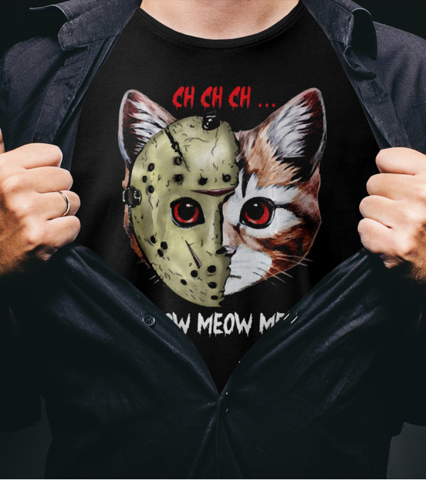 Ch Ch Ch Meow Meow Meow Jason Mask Cat Hybrid T-Shirt