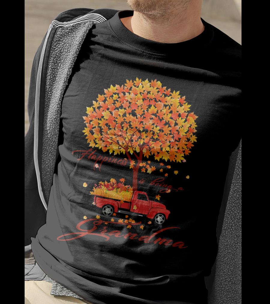 Happiness Is Being A Grandma Autumn Tree With Pumpkins Truck T-Shirt