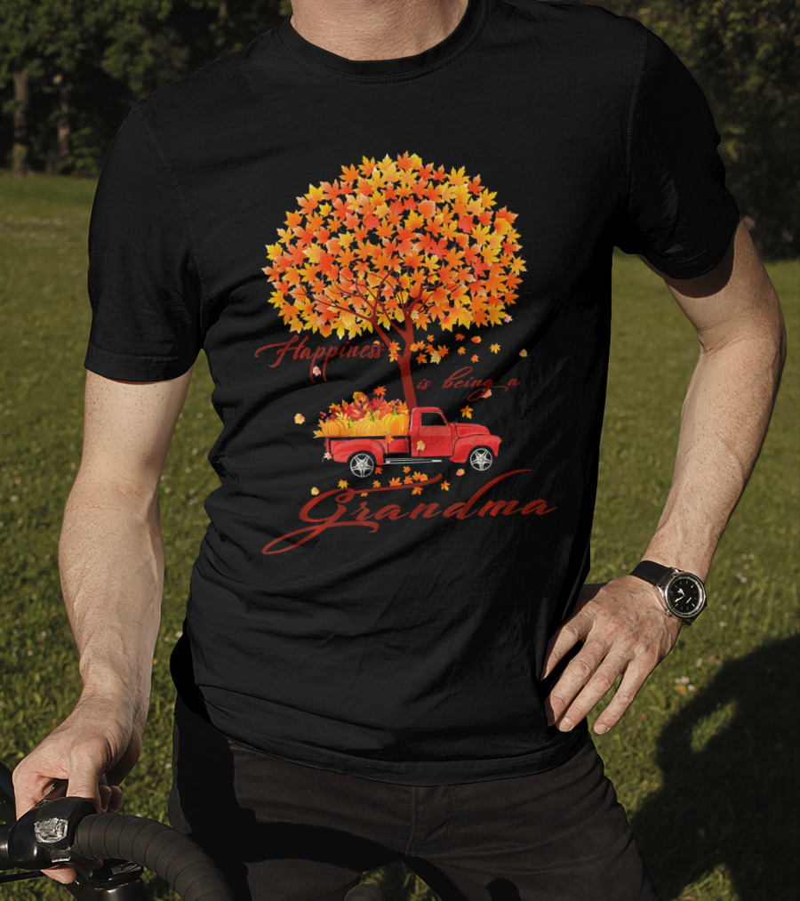 Happiness Is Being A Grandma Autumn Tree With Pumpkins Truck T-Shirt