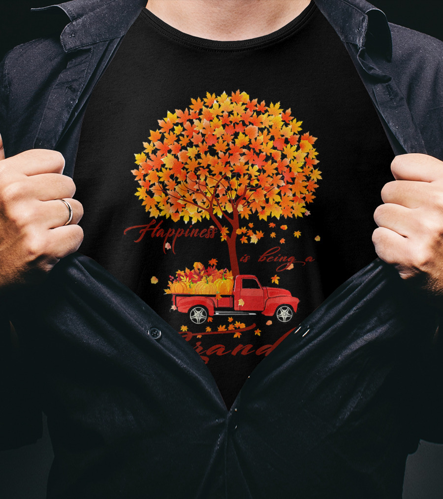 Happiness Is Being A Grandma Autumn Tree With Pumpkins Truck T-Shirt
