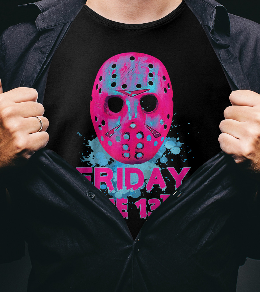 Friday The 13th Pink Neon Hockey Mask Horror T-Shirt