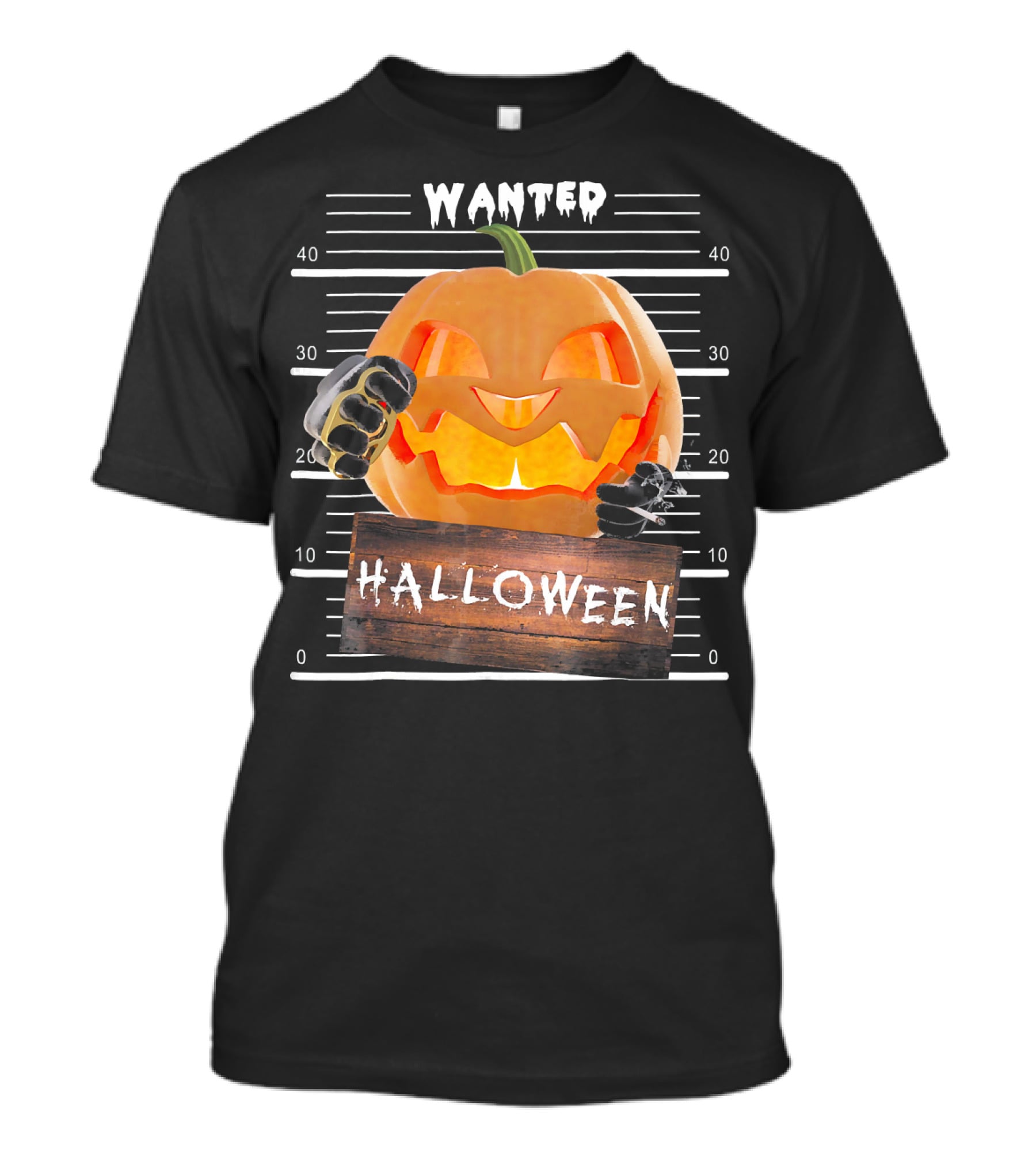 Wanted Halloween Pumpkin Mugshot Funny T-Shirt