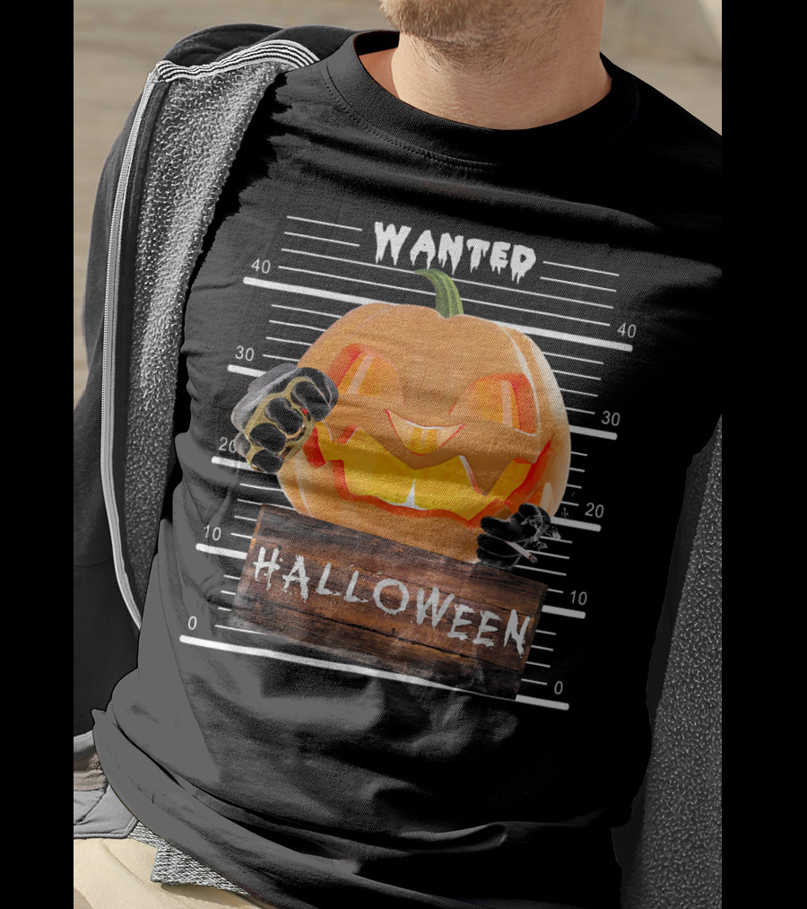 Wanted Halloween Pumpkin Mugshot Funny T-Shirt