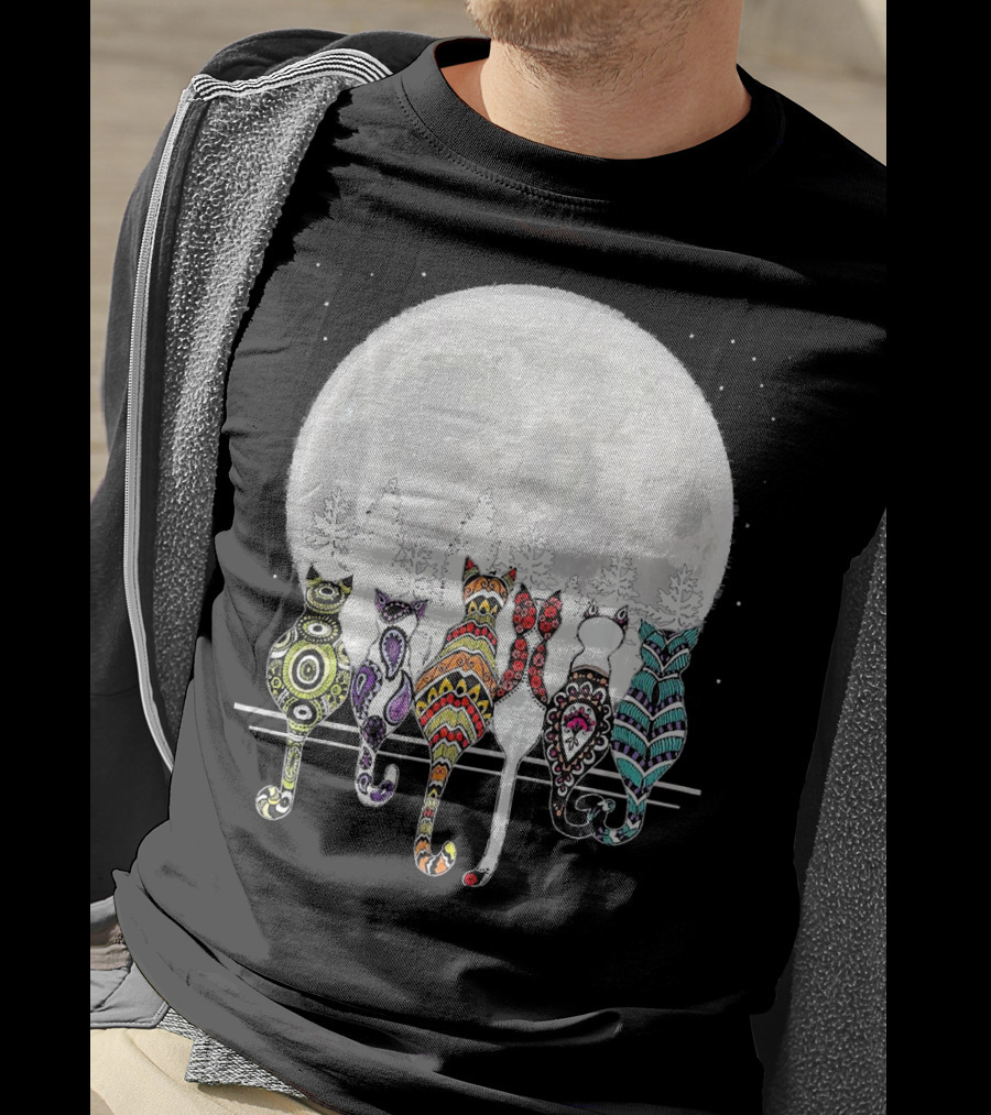 Day Of Dead Sugar Skull Cat Cats Skele Full Moon Forest T-Shirt