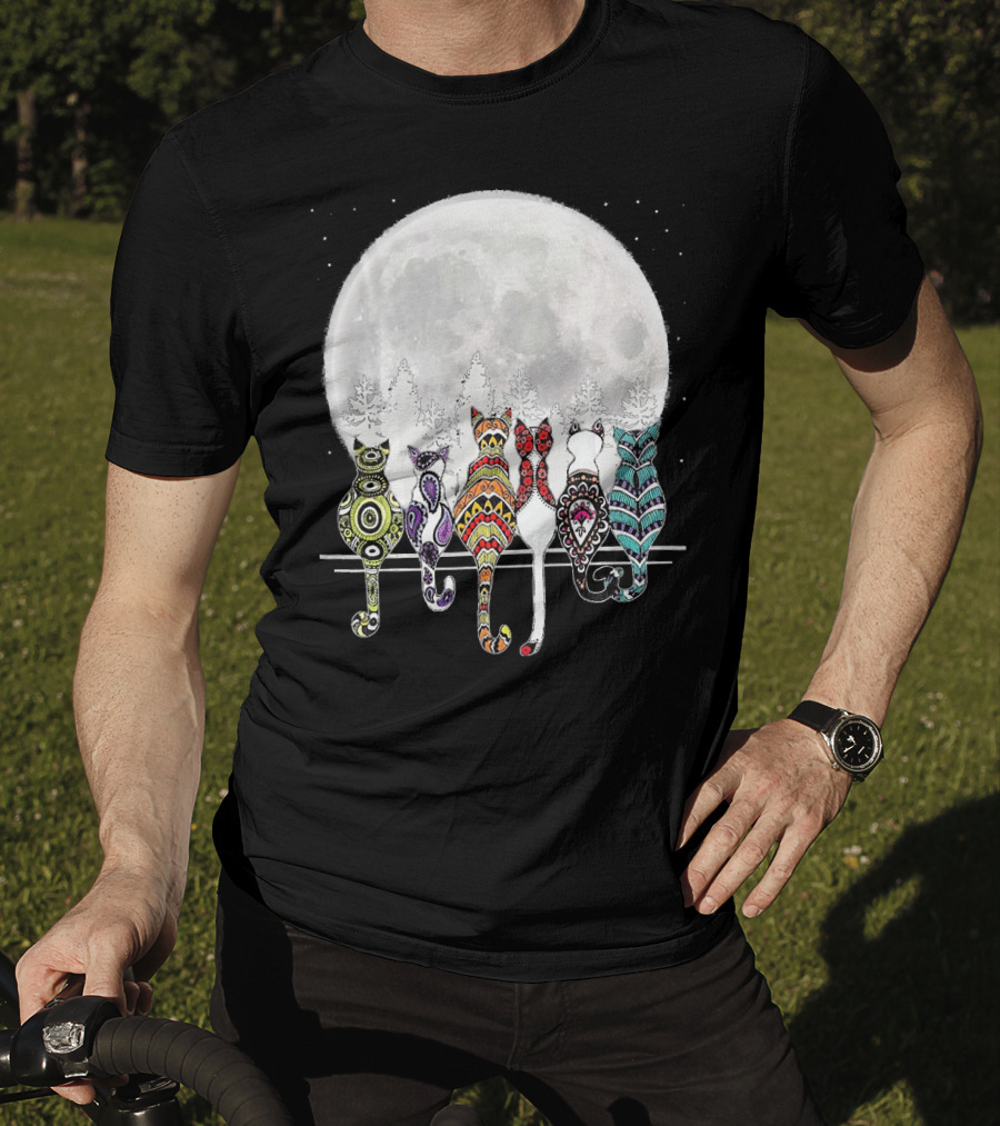 Day Of Dead Sugar Skull Cat Cats Skele Full Moon Forest T-Shirt