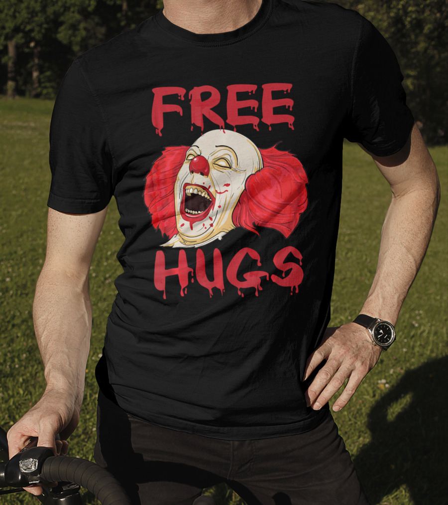 Free Hugs Evil Killer Scary Clown Costume Blood Red Horror T-Shirt