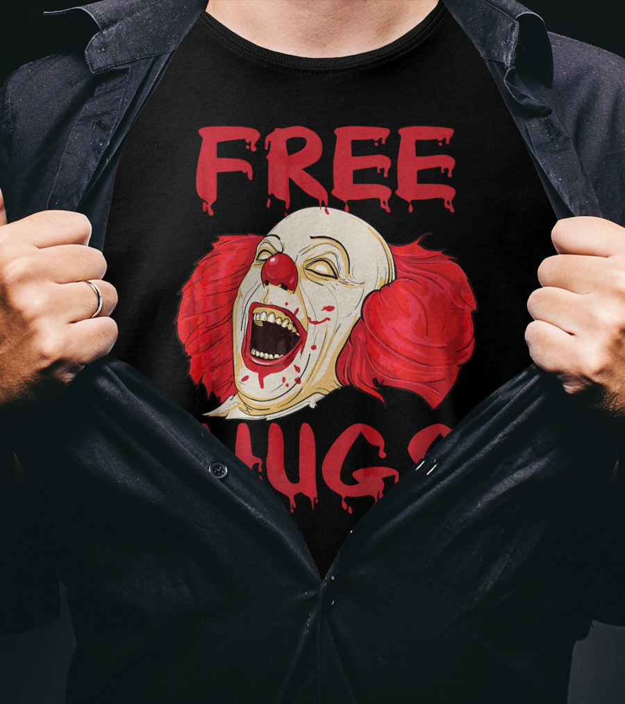 Free Hugs Evil Killer Scary Clown Costume Blood Red Horror T-Shirt