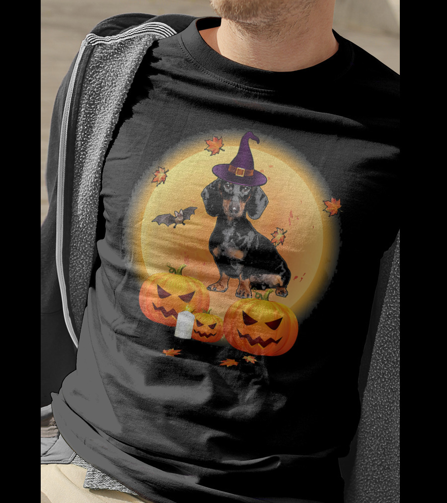 Halloween Dachshund Witch Pumpkin Fun T-Shirt