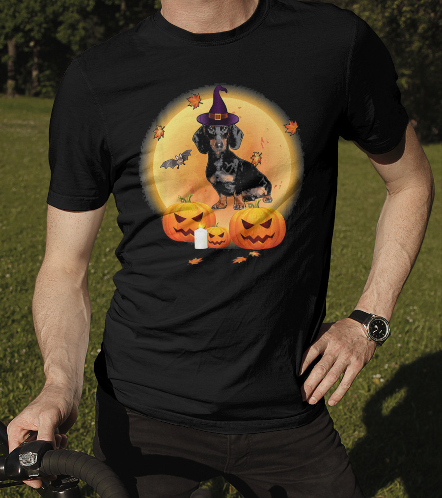 Halloween Dachshund Witch Pumpkin Fun T-Shirt