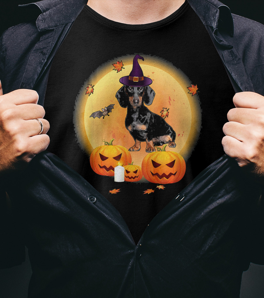 Halloween Dachshund Witch Pumpkin Fun T-Shirt