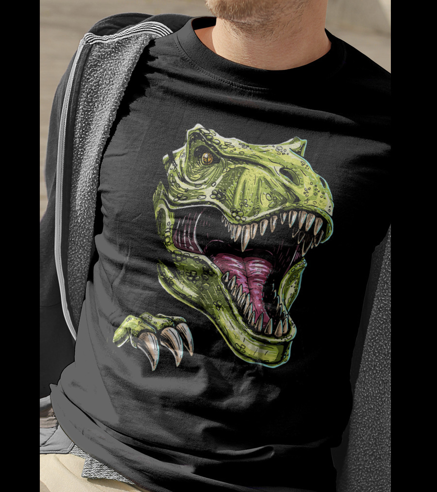 Ripped T-Rex Dinosaur Halloween Face Roar T-Shirt