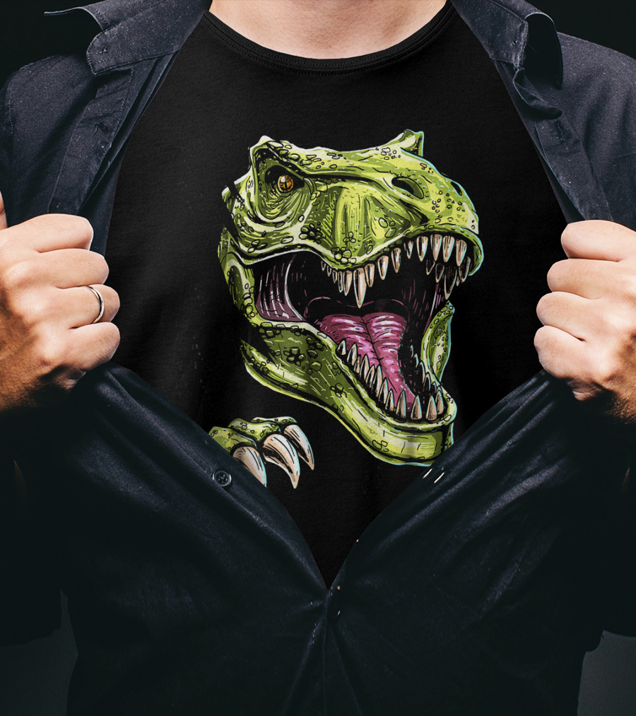 Ripped T-Rex Dinosaur Halloween Face Roar T-Shirt