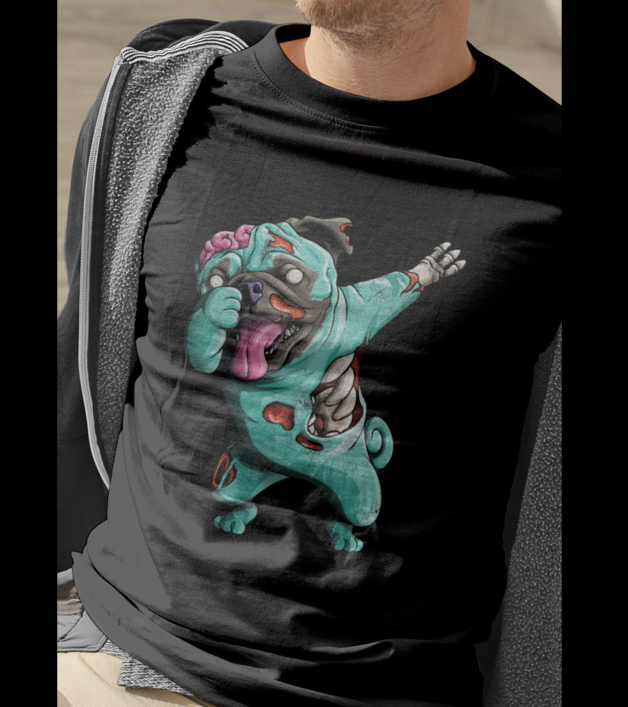 Dabbing Zombie Pug Cute Halloween Pugs Brain-Eating Costume T-Shirt
