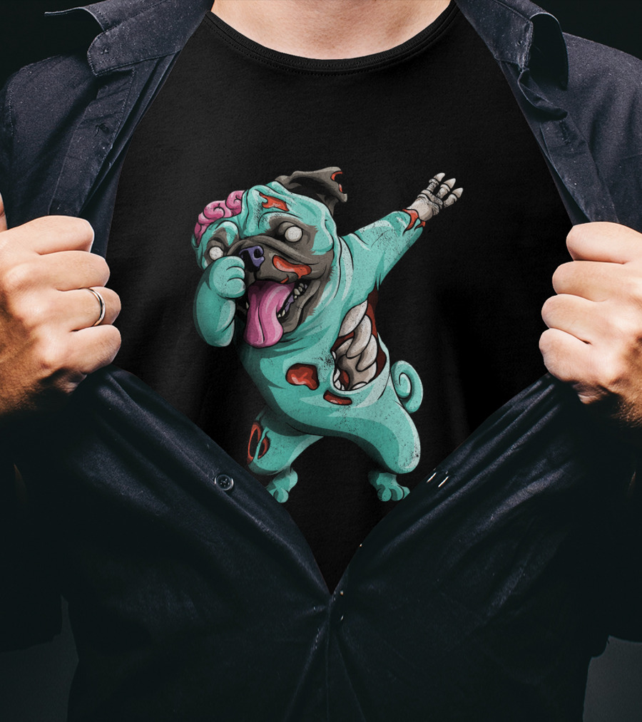 Dabbing Zombie Pug Cute Halloween Pugs Brain-Eating Costume T-Shirt