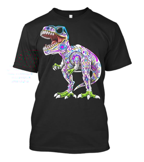Day Of The Dead Dia De Los Muertos T-Rex Dinosaur With Sunglasses T-Shirt