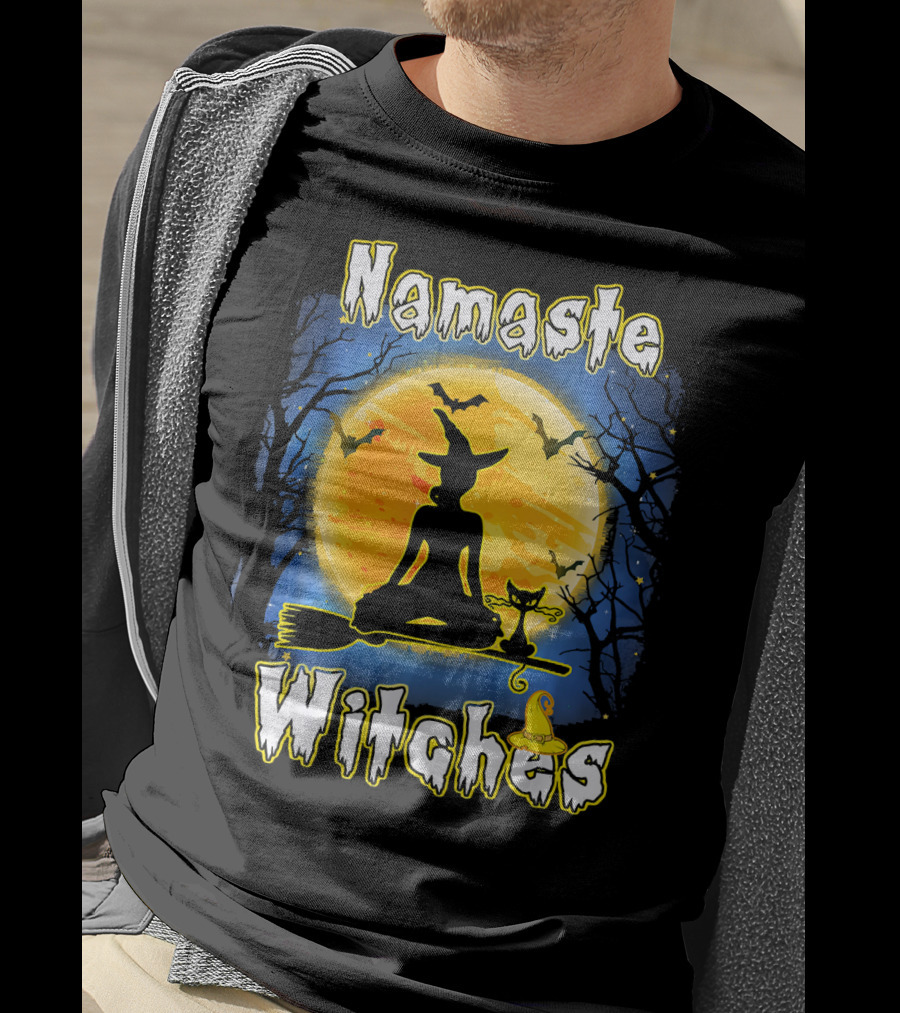 Namaste Witches Halloween Yoga Moonlight Meditation T-Shirt