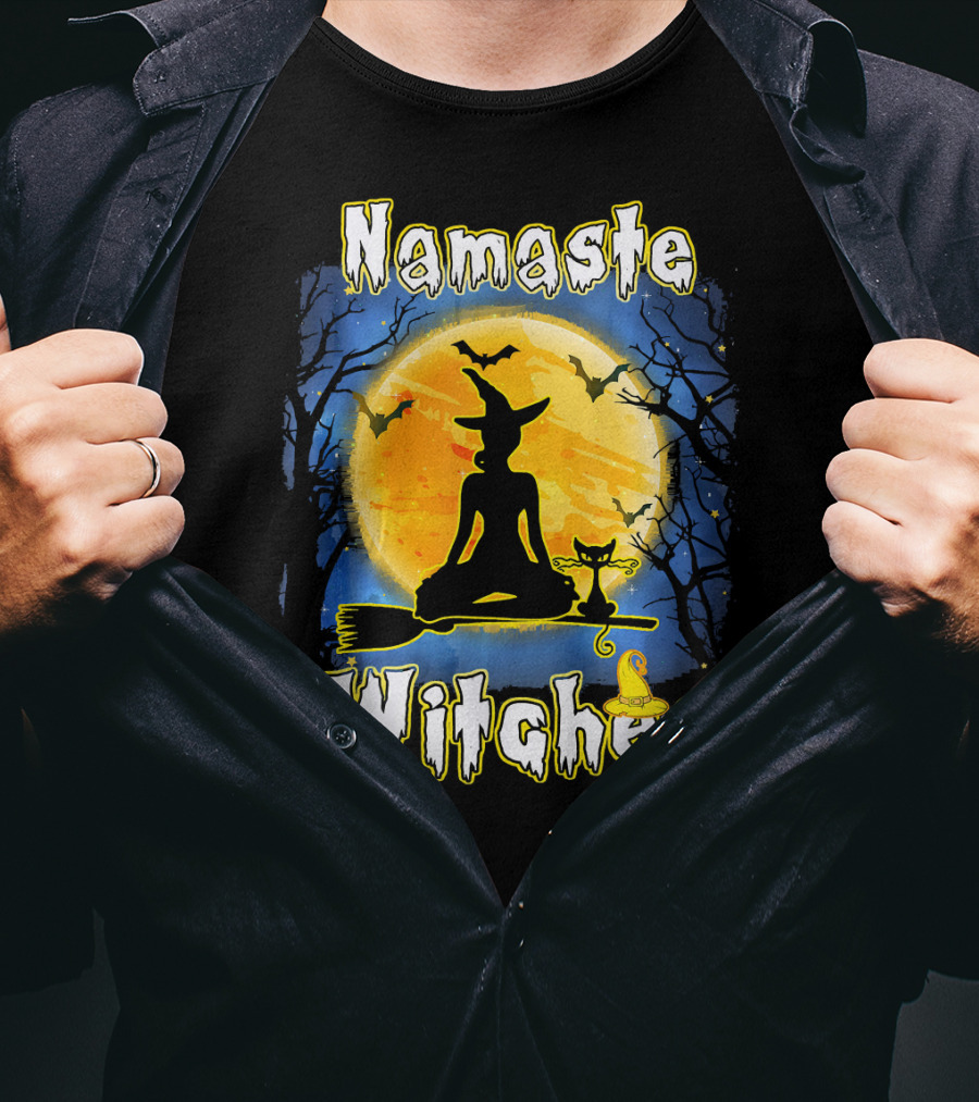 Namaste Witches Halloween Yoga Moonlight Meditation T-Shirt