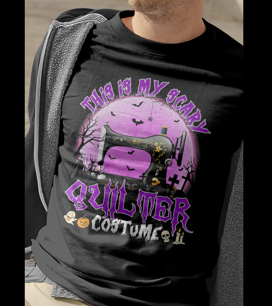 This Is My Scary Quilter Costume With Sewing Machine And Halloween Icons T-Shirt