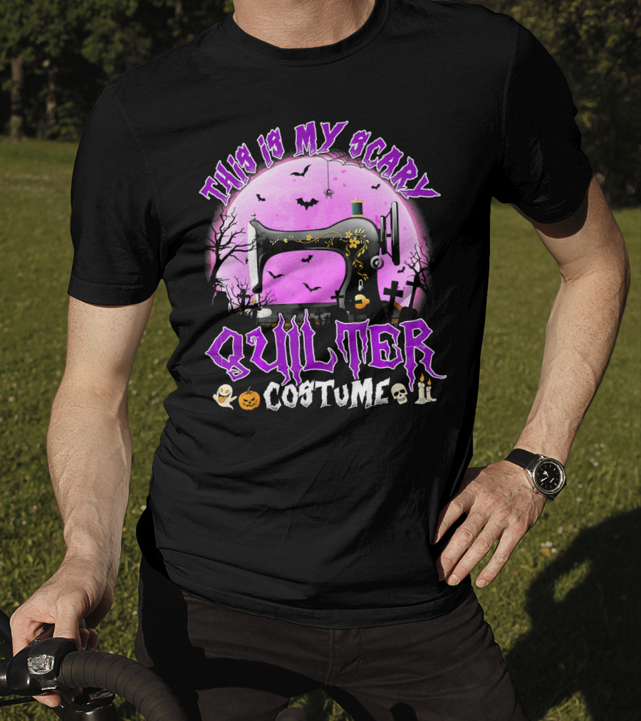 This Is My Scary Quilter Costume With Sewing Machine And Halloween Icons T-Shirt